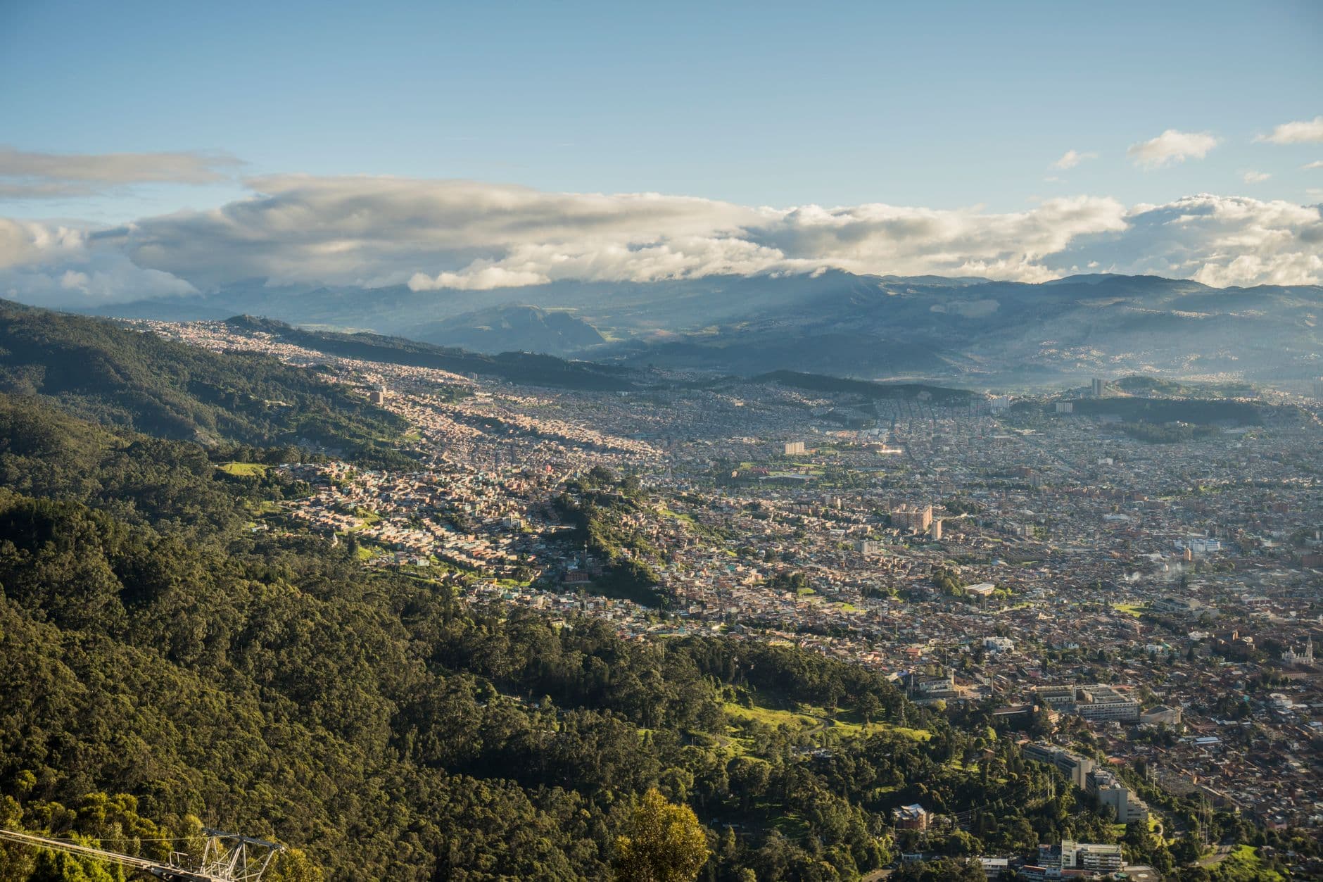 Colombia cityscape with colorful architecture and mountain backdrop