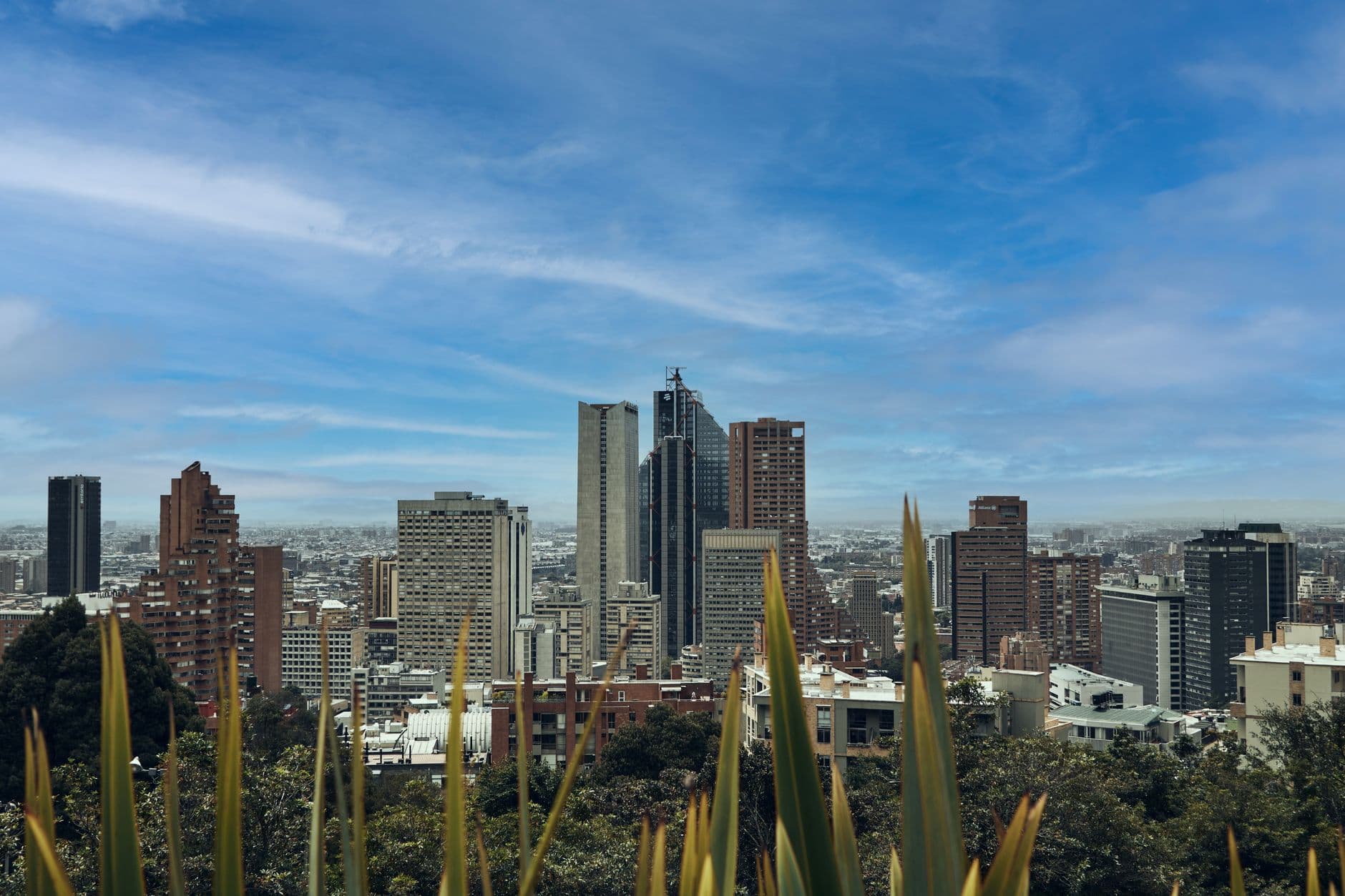 Bogota Colombia cityscape with mountains in the background