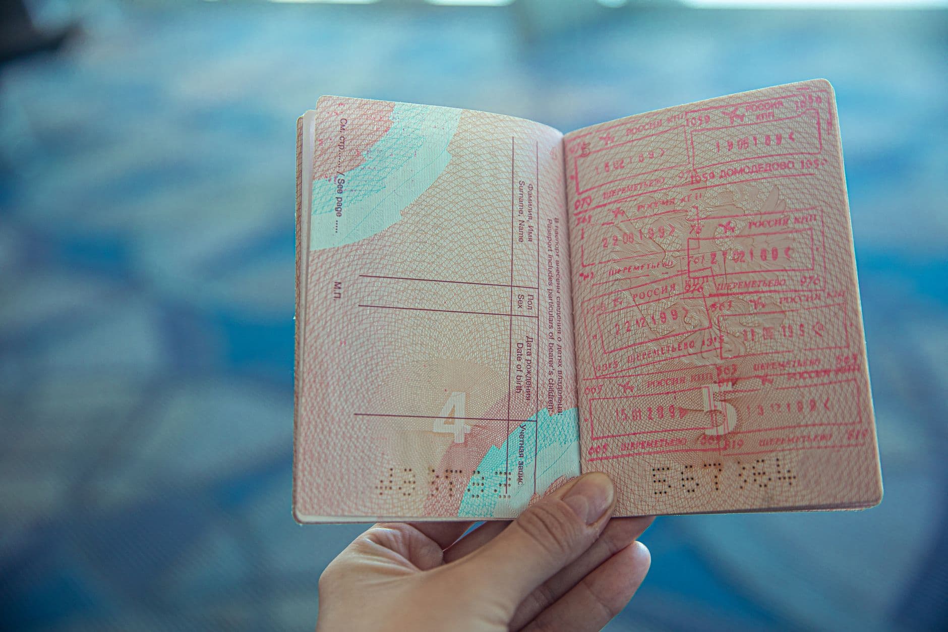 Passport control checkpoint at European international airport terminal
