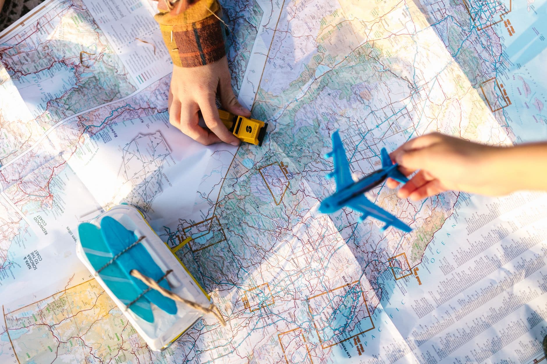New airline route announcement with airplane and destination banner