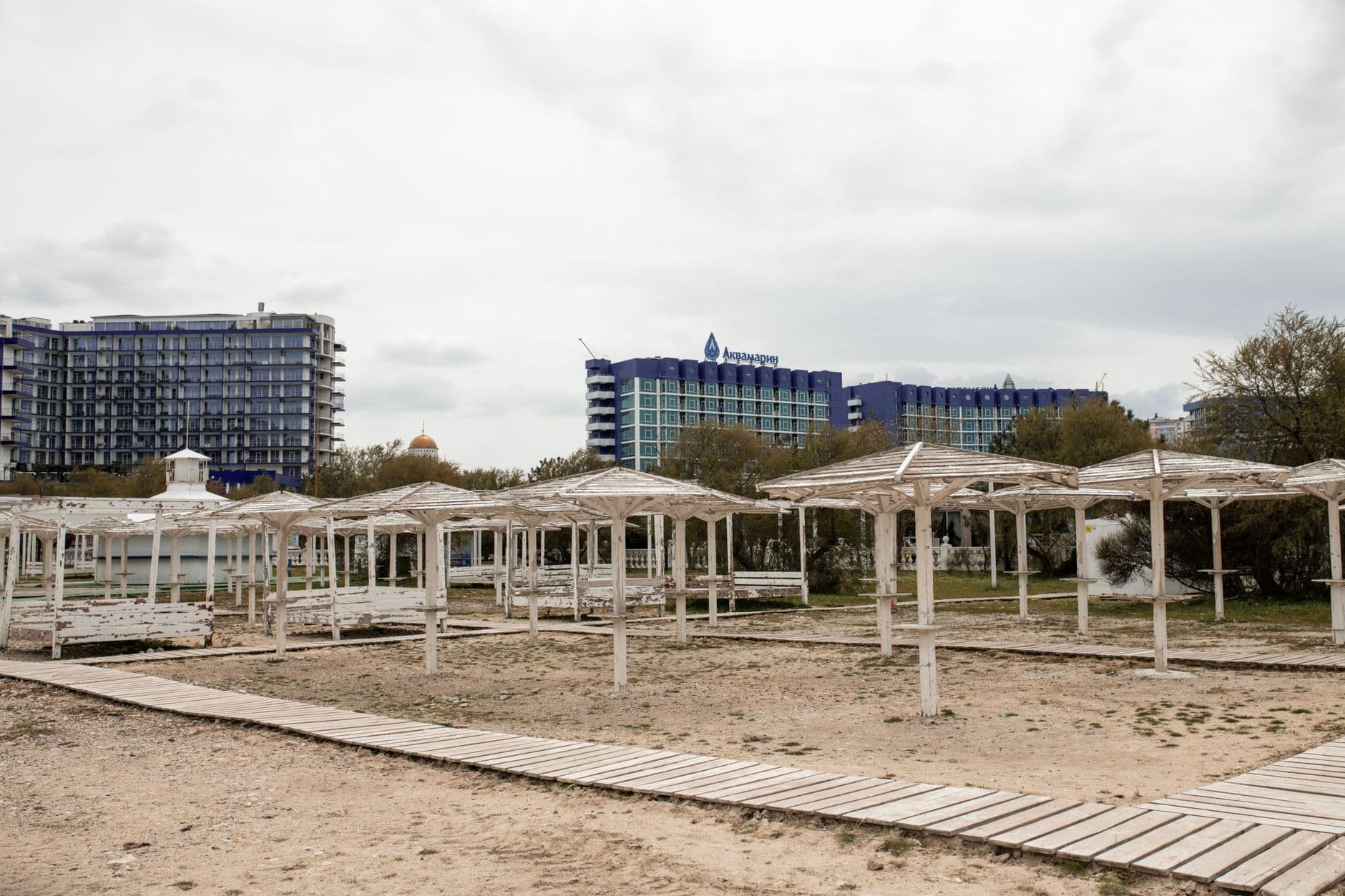 A quiet, empty tourist spot during shoulder season with no summer crowds